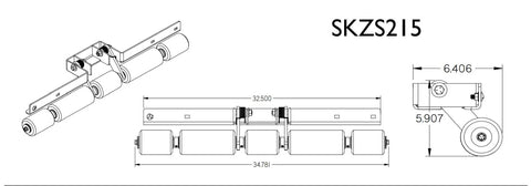 Technical diagram of Ultimate Lawn Stripe Kit For 61 Inch And 72 Inch Decks Heavy Duty Roller Grass Striper with dimensions SKZS215.