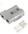 Two Piece Battery Quick Connector Kit For Winch And Trailer Power, 50A 6 AWG Plug And Disconnect, gray plug set with contacts