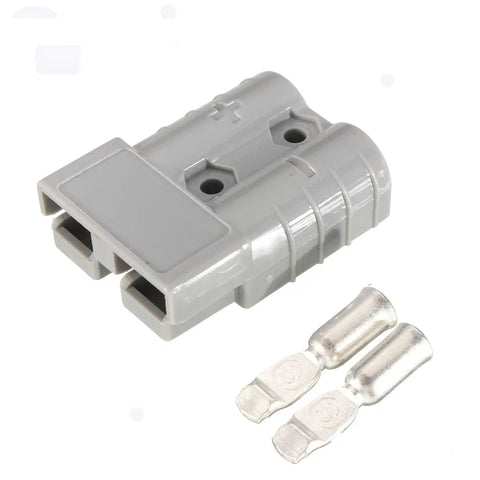 Two Piece Battery Quick Connector Kit For Winch And Trailer Power, 50A 6 AWG Plug And Disconnect, gray plug set with contacts