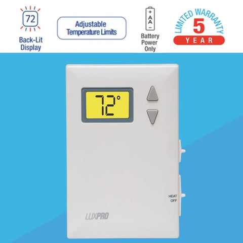 Mechanical Non Programmable Thermostat For Heat Only Systems Easy To Install Battery Powered No Fan 1 Stage Heat Display