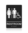 ADA Braille Unisex Restroom Sign 9 By 6 Inches With Self Adhesive Tape For Office And Business Bathrooms Wall Or Door Decor High Contrast White Lettering On Black Background No Fuss Easy Install