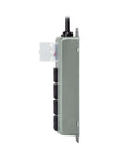 Side view of Rugged Four Outlet Heavy Duty Power Strip With Metal Housing Mountable For Wall Or Under Desk Use 6Ft Cord On Off Switch Cover