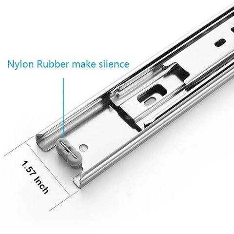 Top Shelf 10 Inch Full Extension Drawer Slides five pair ball bearing side mount detail of nylon rubber silencer for smooth glide