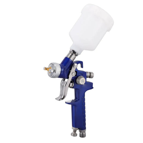 Heavy Duty Hvlp Paint Sprayer Featuring Gravity Feed Cup And Precision Brass Nozzle Delivers Slick Finish And Hassle Free Detailing For Automotive And Furniture Repairs in blue, 100ml cup.
