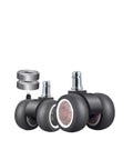 Heavy Duty Two Inch Twin Wheel Caster Set For Office Chairs Featuring Silent TPR Rubber Wheels And Quick 11 Millimeter Stem Mount for easy gliding.