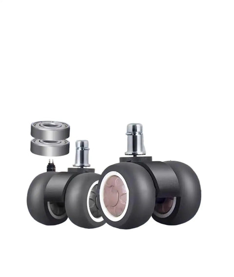 Heavy Duty Two Inch Twin Wheel Caster Set For Office Chairs Featuring Silent TPR Rubber Wheels And Quick 11 Millimeter Stem Mount for easy gliding.