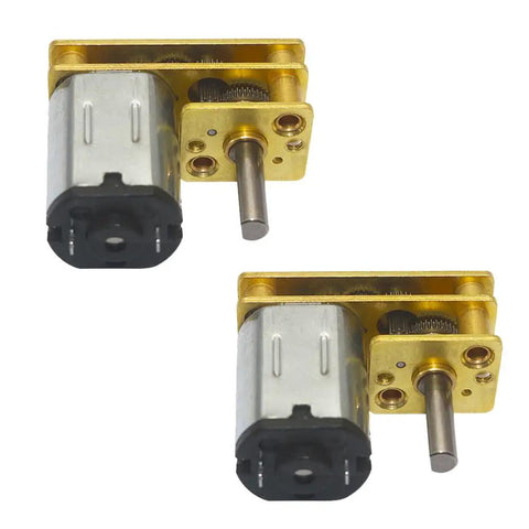 Two Pack Micro DC Motors N20 Flip With Metal Gear, 12V 50 RPM, 6V 25 RPM, 3V 12.5 RPM, M3 X 10mm Shaft, high torque low RPM gear motors
