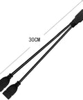 USB 2.0 Y Splitter Cable With Dual USB A Female Ports One Data And Power Port And One Power Only Port Two Pack For Laptop Tablet And Smartphone Charging And Data Transfer Not For iOS Data On Power Port. 30cm black cable