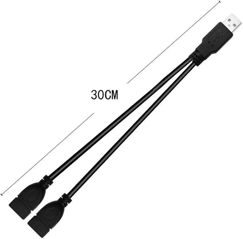 USB 2.0 Y Splitter Cable With Dual USB A Female Ports One Data And Power Port And One Power Only Port Two Pack For Laptop Tablet And Smartphone Charging And Data Transfer Not For iOS Data On Power Port. 30cm black cable