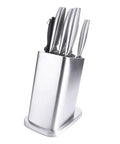 Six Slot Stainless Steel Kitchen Knife Block Holder With Tilted Slots And Angled Edges, Thick Construction Storage Rack For Camping Use