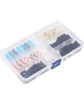 Super Cool 100 Piece Heat Shrink Insulated Soldering Tube Kit With Cable Crimp Connectors For Pro Electrical Work And DIY Repairs That Will Save You Time And Money On The Job Or AtHome Today. clear plastic organizer box with assorted heat shrink tubes