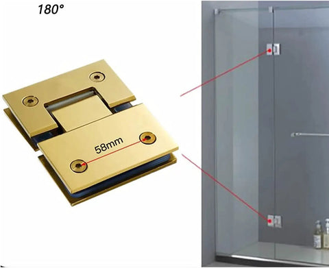 Heavy Duty Brushed Gold Shower Door Hinges With Double Pivot Design And Anti Slip Gasket Built Tough As Nails From 304 Stainless Steel, showing 58mm size.