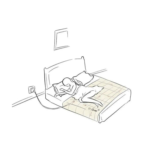 Illustration of Grounding Sheet With Grounding Cord 36x91 Inches Silver Fiber Conductive Sheet Organic Cotton 95 Percent Silver on bed