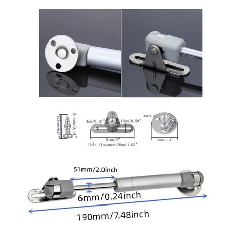 Slick Soft Close Gas Struts For Cabinets And Toy Boxes With Dead Sure Lifting Action Premium Safety Lift Supports 190mm steel components.