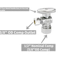 Brass Quarter Turn Angle Stop Valve Half Inch Nominal Inlet Five Eighths Inch OD Compression To Three Eighths Inch Compression Outlet Water Shut Off