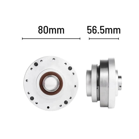 Front and side view of Harmonic Drive SHF17II Strain Wave Gearbox Heavy Duty Reducer, compact design for automation arms, dimensions shown.