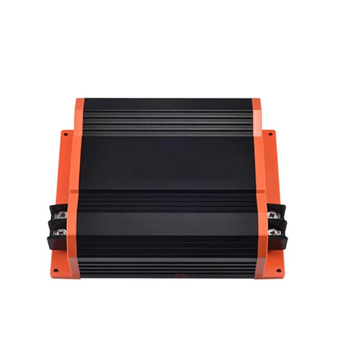 Heavy Duty DCDC Battery Charger For Rv Camper Truck And Jeep Powers Up Lithium LiFePo4 And Lead Acid Batteries At 12 Volt 20 Amp with black and orange casing.