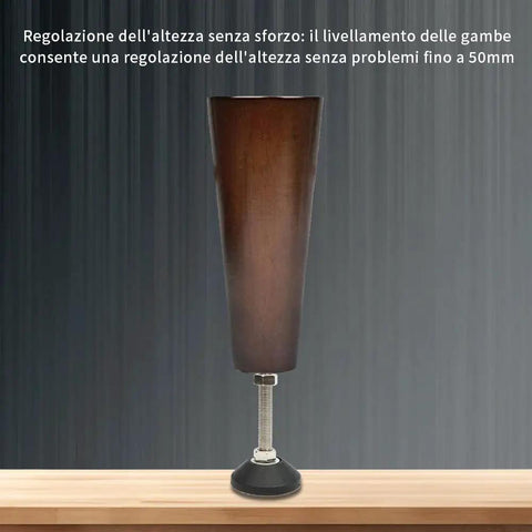 Heavy Duty Leveling Feet Set 4 Pcs M6 Thread Size D30 Base with wood leg on table showing height adjustment feature