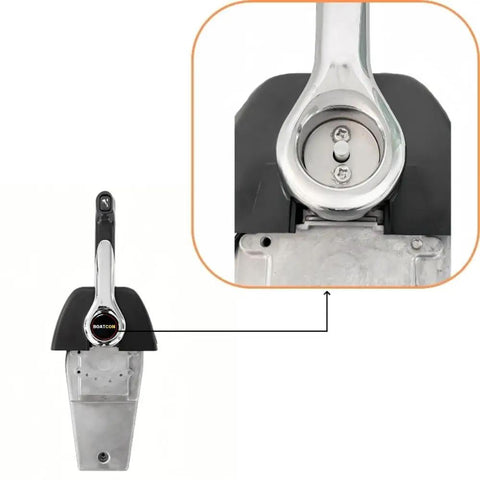 Close-up of Single Binnacle Remote Control Box 70448205P1 Console Top Mount for Yamaha Outboard Engine with tilt switch.