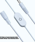 Slick Touch Dimmer Power Extension Cable With Heavy Duty Flexible PVC Cord And Straight Forward On Off Switch Plug And Play For Desk Cabinet Display Lighting Projects, featuring inline dimming switch.
