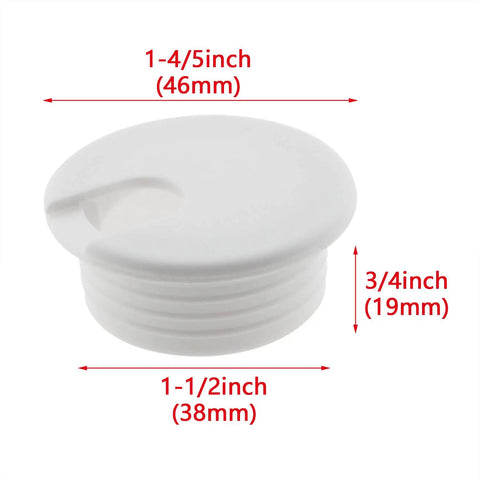 Solid White Desk Grommet Cable Cover Built Dense Abs Plastic For One Point Five Inch Cutouts showing dimensions and design features.