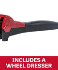 10 Inch Bench Grinder With Badass 1.5 Hp Motor Spinning At 1800 Rpm Features Cast Iron Base And Dual Grit Wheels with wheel dresser attachment.