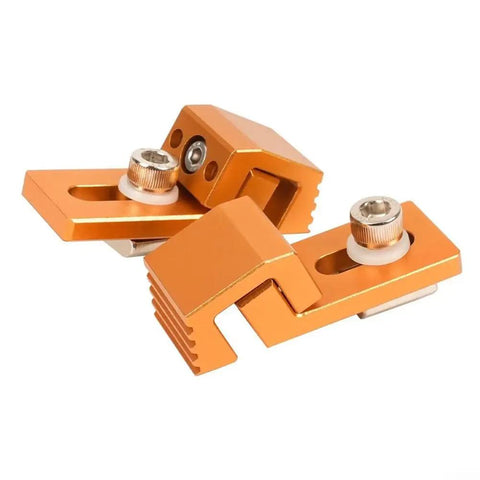CNC Router Side Pressure Plate Clamps Set In 6063 Aluminum Low Profile Hold Down Kit with serrated claw grip, orange, side view.