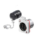 Compact Industrial Aviation Plug With Durable Metal Base, Featuring Two Hole Female Crimp Connector for 25A or 35A power supply gear.