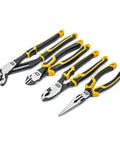 Pitbull Dual Material 4 Piece Plier Set With High Leverage Joint Beastly Grip And Cross Hatched Jaw Teeth For Superior Cutting Gripping And Pulling Power 82203C