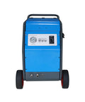 Front view of Portable Heavy Duty Dry Ice Blasting Machine with pressure gauge, wheels, and control panel for engine cleaning.