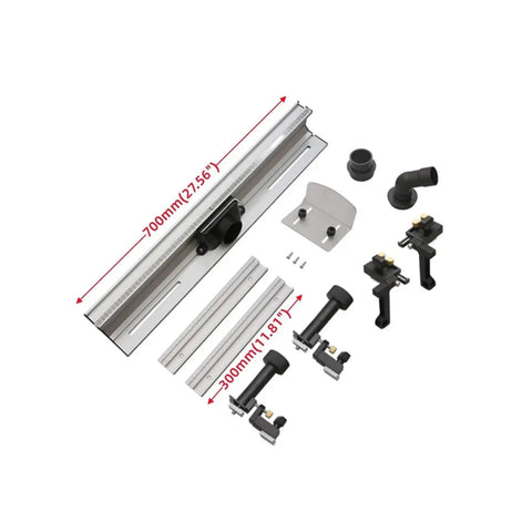 Slick Fit Aluminum Router Table Fence With T Track Slots Adjustable Flip Stop And Precision Miter Head set, including 700mm rail.