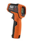 Infrared Thermometer With Dual Laser Targeting And Auto Scan, 12 To 1 Distance To Spot, Backlit Display, Wide Temperature Range From -22F To 752F, Handy Digital Gun Thermometer For Fast Accurate Readings, side view of orange and black design