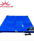 Dead Nuts Accurate 48 By 48 Inch Platform Floor Scale With Digital Indicator For Warehouse Shipping, blue surface, digital readout.