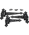 Heavy Duty T Shaped Wooden Gate Hinges Two Piece Set With Screws For Barn Doors Sheds And Wood Fences, black metal hardware.