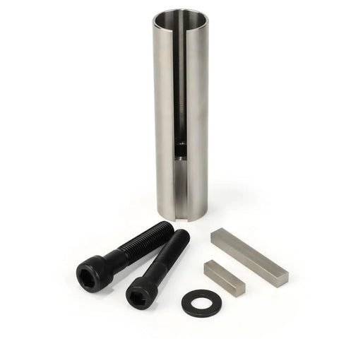 Rugged Stainless Steel Crankshaft Sleeve Converts Gas Engines From One Inch To One Eighth Fast with bolts and bushings.