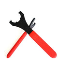 Super Tough ER25 And ER32 Spanner Wrench For CNC Milling Gravy Machine Tools Open Um Type Steel Holder Bit Driver Gripper For Heavy Duty Work with red rubber handles.