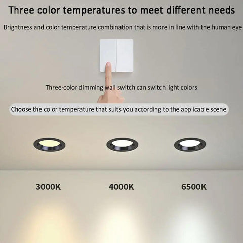 Three-color dimming switch controls LED lighting color temperatures: 3000K, 4000K, 6500K for saditesdk 12Pack Led Recessed Lighting.