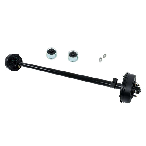 Beefy 3500 Lb 5 Lug Electric Brake Trailer Axle With 73 Inch Hub Face, 58 Inch Spring Center, 5x4.5 Bolt Pattern, Straight Steel Tube, Powder Coated Finish, Built For Light Duty Trailers