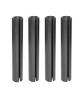 Real Deal Plastic Hinge Sleeves Sample Pack Four Knockout Sizes For Interior Doors Cabinet Hardware And Machinery Pivot Points No Sweat Install With Detailed Measurement Chart And Quick Setup Guide set of four black plastic hinge sleeves.
