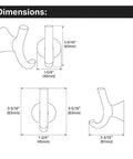 Dimensions diagram of Glyde Brushed Nickel Wall Mount Robe Hook For Bathroom Towel And Bath Robe With Pro-Fit Easy Install And Template.