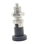 Top Shelf Stainless Steel Indexing Plunger With Easy Grab Nylon Handle And No Hassle Self Locking Design For Quick Workshop Clamping.
