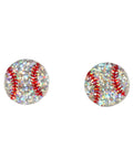 Five Sport Ball Stud Earrings Set Glitter Acrylic Jewelry For Women Featuring Football Baseball Volleyball Tennis And Basketball Ball Game Sparkle Shiny Casual Everyday Accessory For Sports Fans glitter acrylic baseball stud earrings, front view