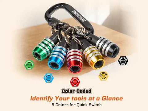 21Pcs Bit Holder Key Chain Set With One Quarter Inch Hex Shank One Handed Quick Change Release Drill Extension color coded