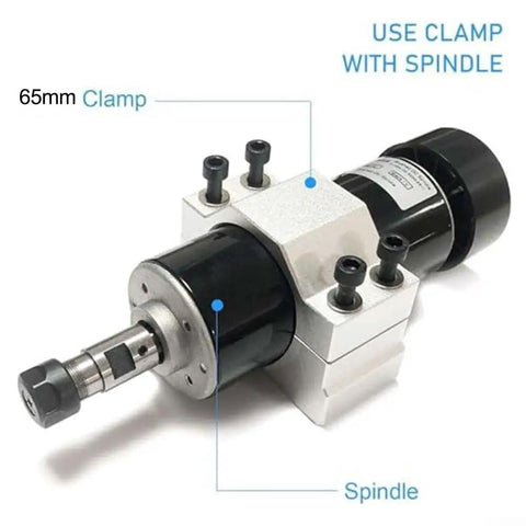 Heavy Duty CNC Motor Mount Bracket And Aluminum Spindle Clamp Fixture With Mounting Hardware For Router Milling Equipment Workshop, Ready To Install, Includes 4 M6 Screws, Precision Sandblasted Finish, 65mm clamp on spindle