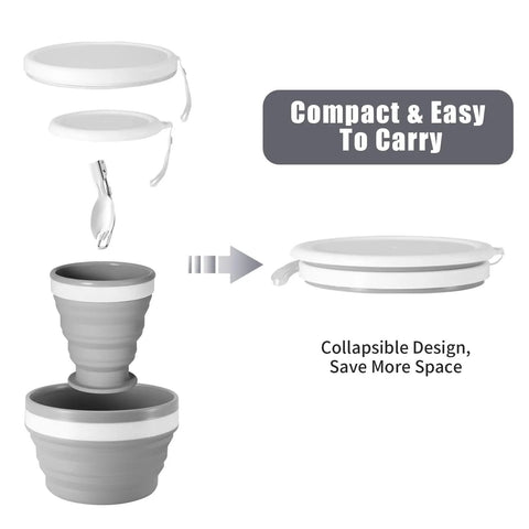 Collapsible Silicone Cup And Bowl Set For Camping Portable Ultralight Mess Kit with 950ml bowl, 200ml cup, and spoon