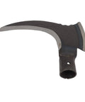 Close-up of High Manganese Steel Double Sickle Handheld Scythe For Grass Cutting, Weeding, And Tree Pruning In The Garden.