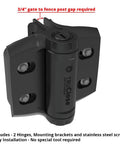 Heavy Duty Chain Link Gate Hinges Built Tough Holds Tight Self Closing Tension Adjustable Black round post fence hardware detail.