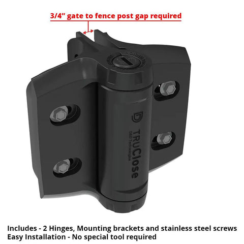 Heavy Duty Chain Link Gate Hinges Built Tough Holds Tight Self Closing Tension Adjustable Black round post fence hardware detail.