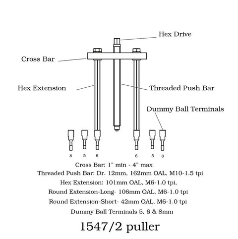 Pro Grade Universal Ball Bearing Extractor Set For Safe Easy Bearing Removal In Housings With Half Round Tips diagram