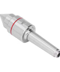 Side view of MT2 live center with Morse taper; high-carbon steel body and conical 60° tip